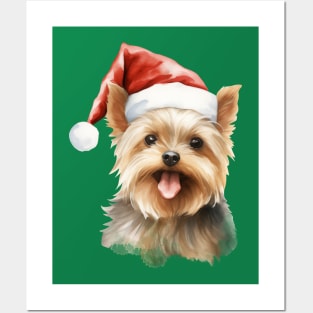 Yorkshire Cute Puppy Christmas Elf Posters and Art